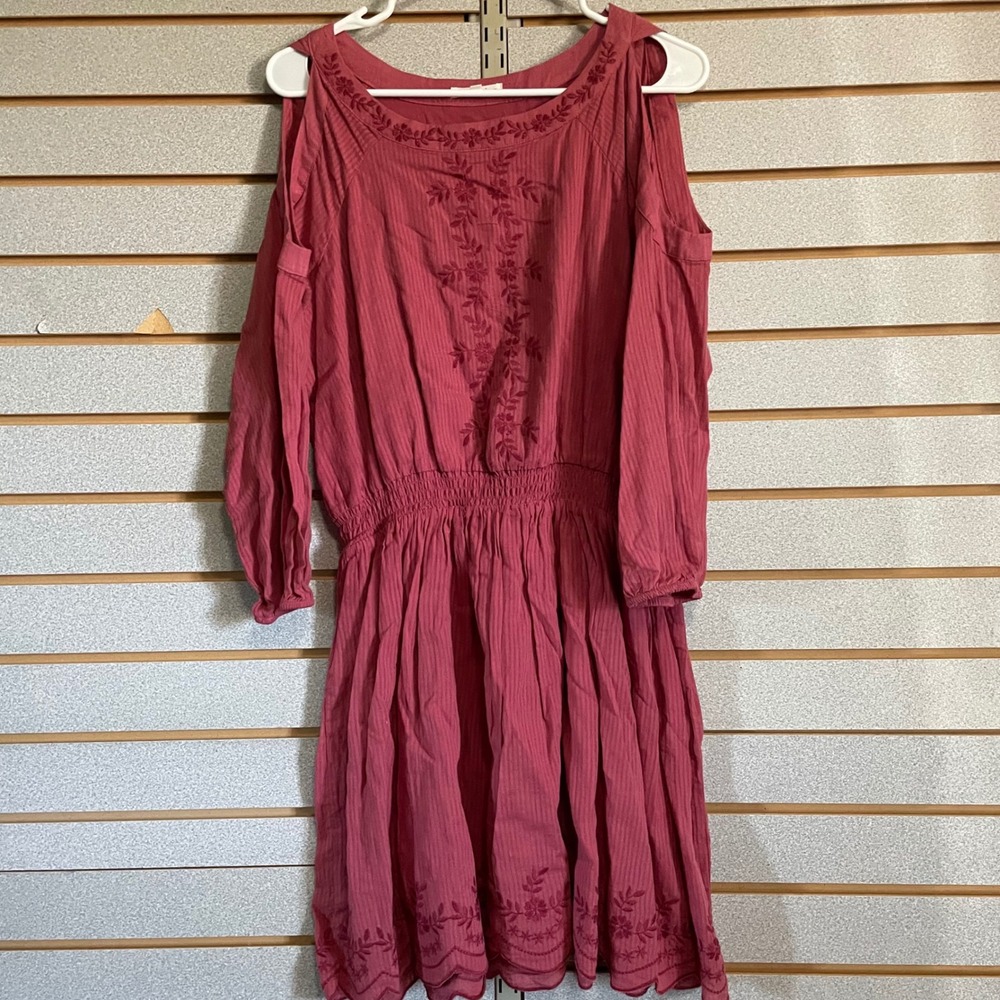 Copper Key XL Embroidered Cold Shoulder Dress Long Sleeve Casual